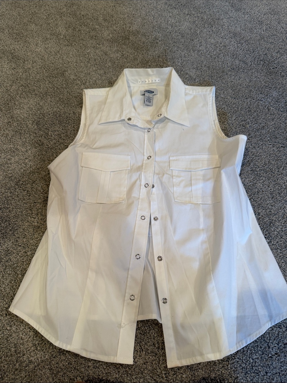 Old Navy White Sleeveless Button-Down Shirt